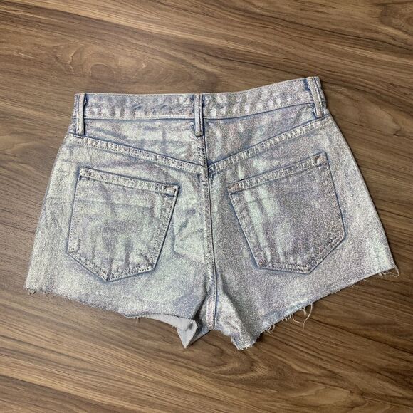 GRLFRND Size 26 Cindy Denim Shorts High Rise Frayed Hem Holographic Wear Me Out - Picture 11 of 12